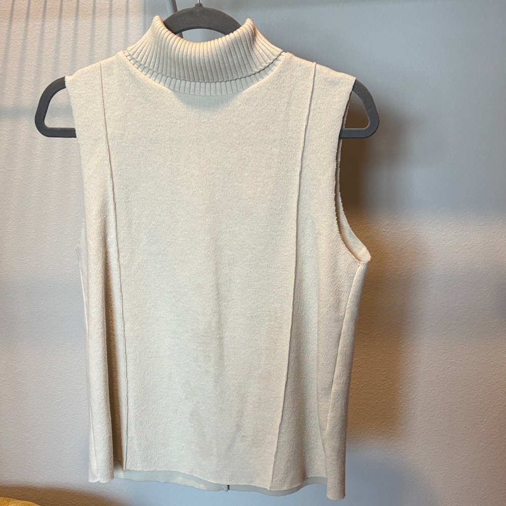 Zara Cream Ribbed Turtleneck Tank Top